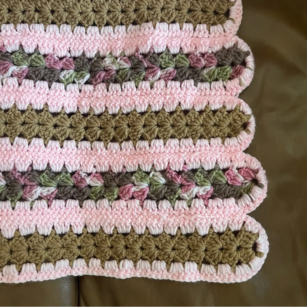 Pink and Olive Green Crochet Blanket